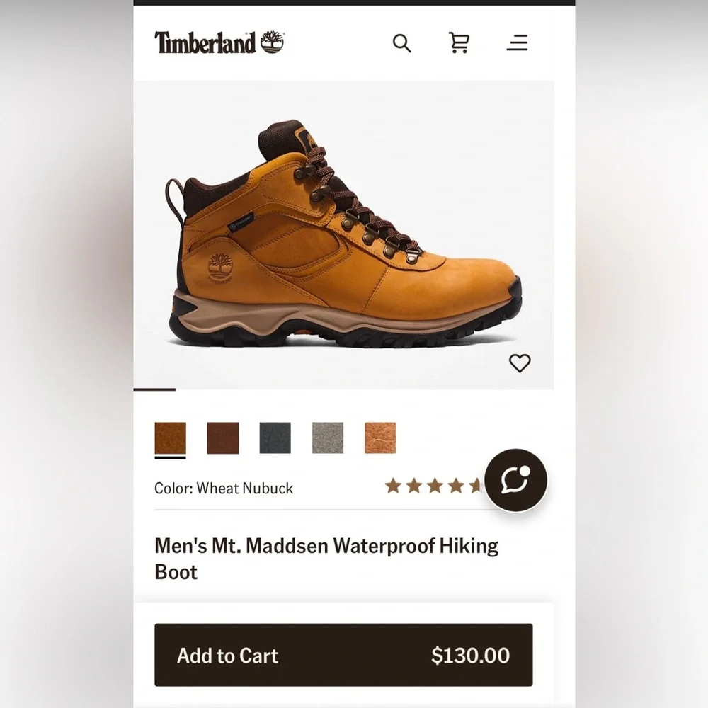 Timberland Men's Mt Maddsen Waterproof Hiking Boots NWOT